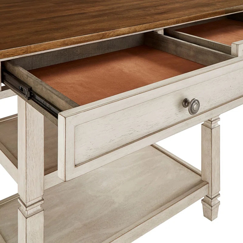 Kitchen Island Table: Solid Rubberwood Prep Table with Open Shelves