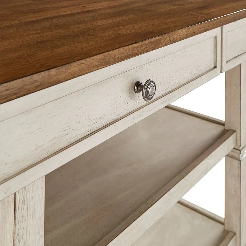 Kitchen Island Table: Solid Rubberwood Prep Table with Open Shelves