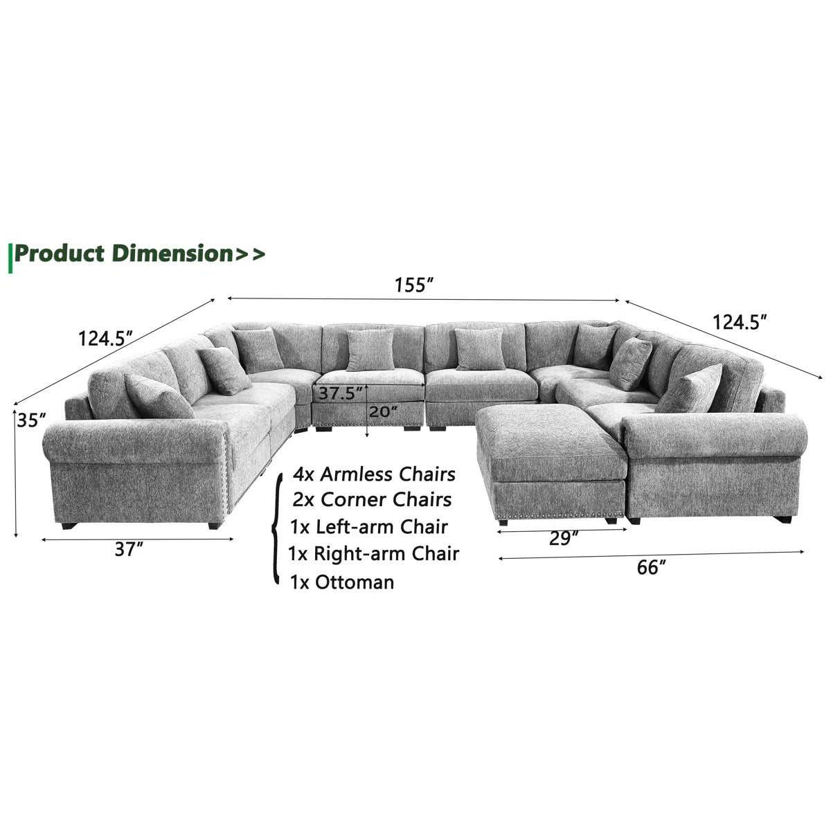 7 Seater Sofa Set: Modern Fabric Reversible Corner Sectional