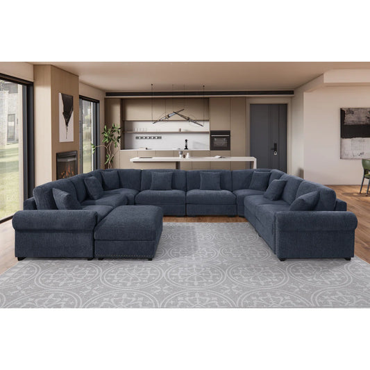7 Seater Sofa Set: Modern Fabric Reversible Corner Sectional