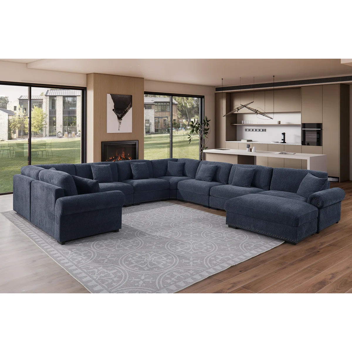 7 Seater Sofa Set: Modern Fabric Reversible Corner Sectional