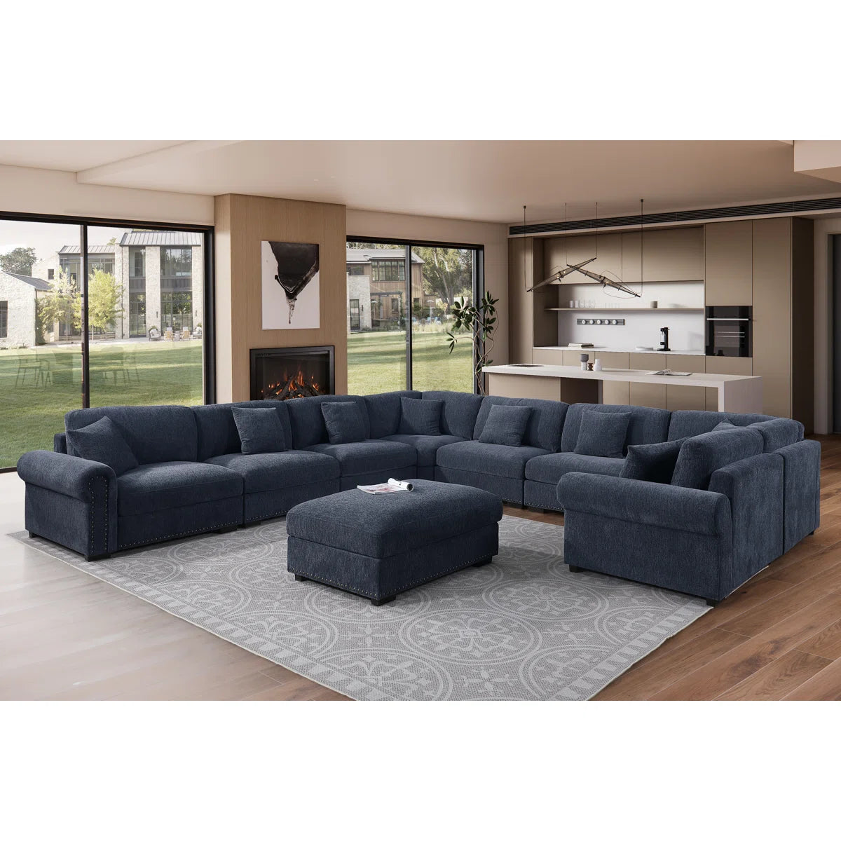 7 Seater Sofa Set: Modern Fabric Reversible Corner Sectional