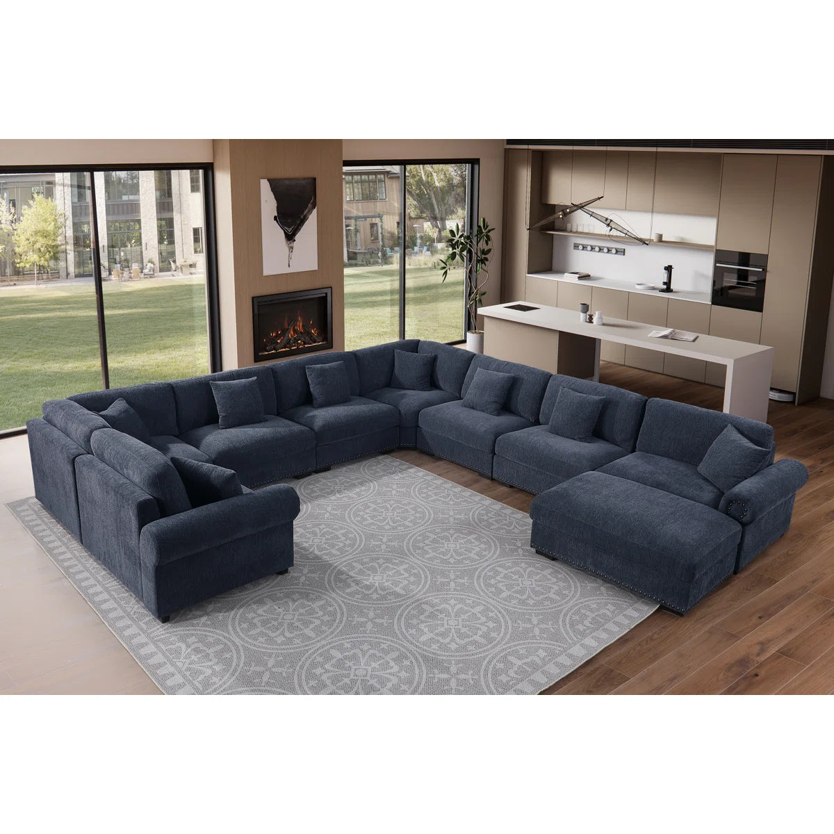 7 Seater Sofa Set: Modern Fabric Reversible Corner Sectional