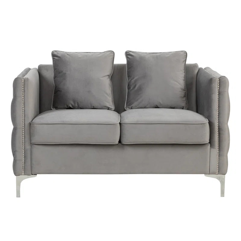 Luxury Sofa Sets: 3-Piece Velvet Mid-Century Living Room Set with Toss Pillows and Chrome Legs