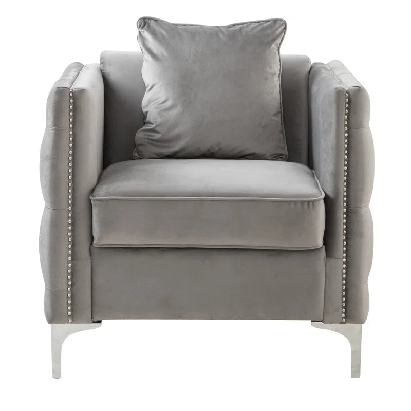 Luxury Sofa Sets: 3-Piece Velvet Mid-Century Living Room Set with Toss Pillows and Chrome Legs