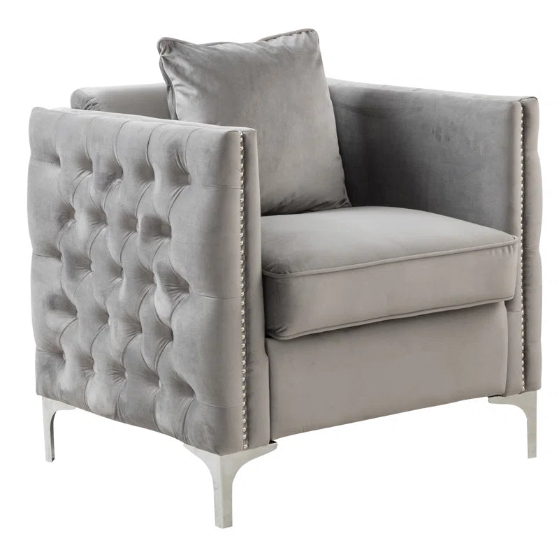 Luxury Sofa Sets: 3-Piece Velvet Mid-Century Living Room Set with Toss Pillows and Chrome Legs