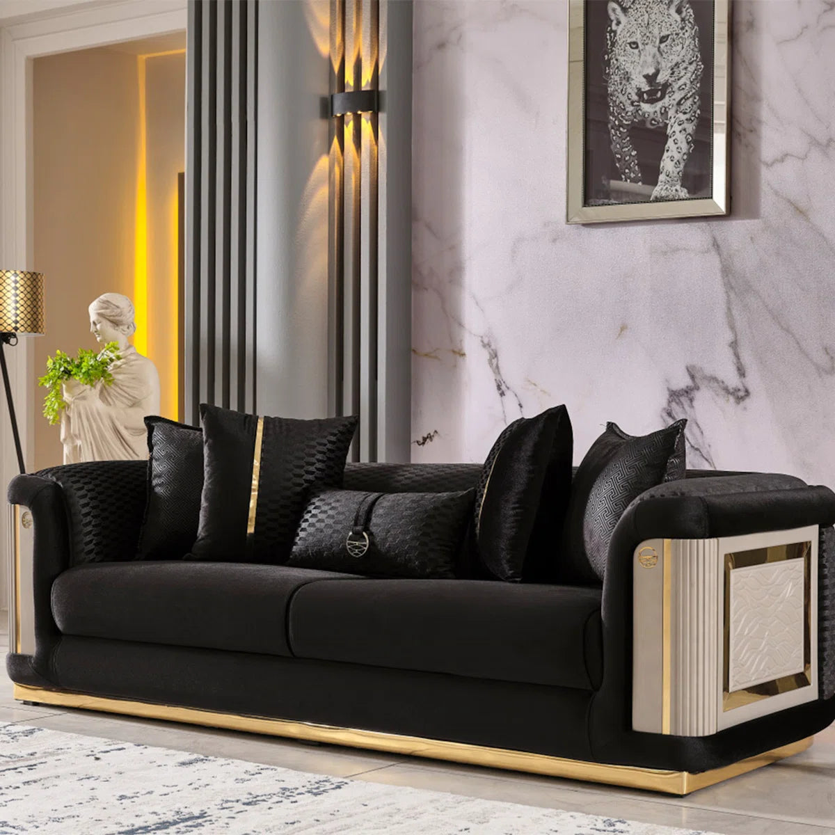 7 Seater Sofa Set: 3-Piece Modern Velvet Living Room Furniture