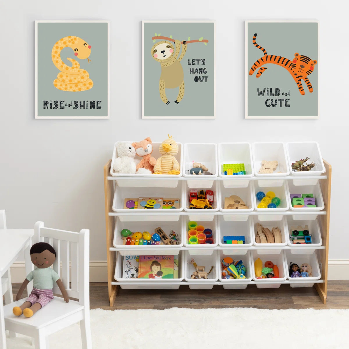 Kids Toy Storage Unit: 50.2" Multi-Bin Organiser for Playroom & Bedroom with 20 Storage Bins