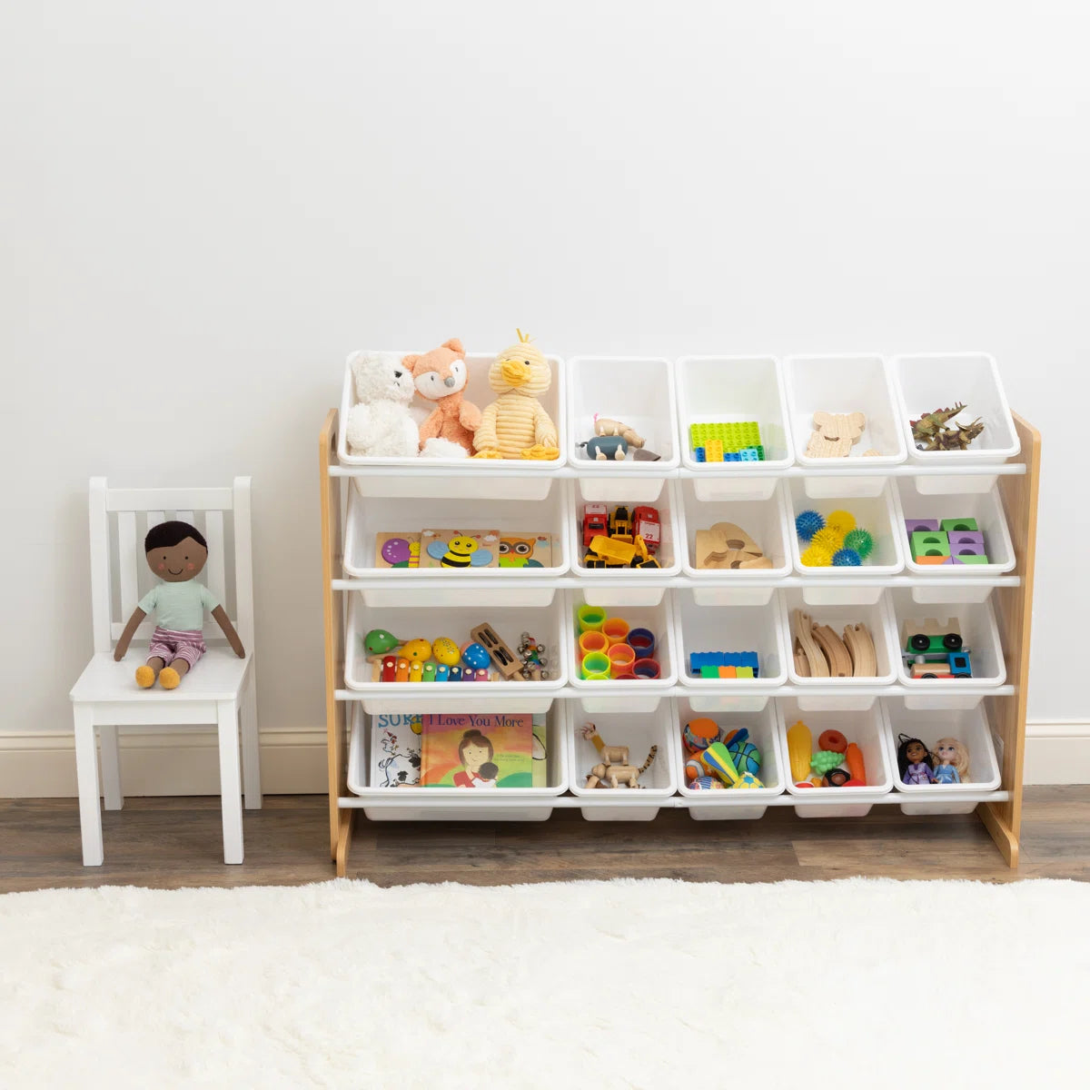 Kids Toy Storage Unit: 50.2" Multi-Bin Organiser for Playroom & Bedroom with 20 Storage Bins