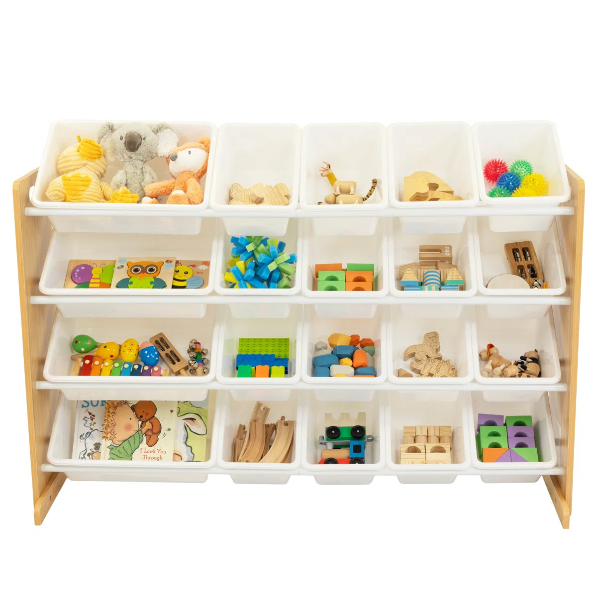 Kids Toy Storage Unit: 50.2" Multi-Bin Organiser for Playroom & Bedroom with 20 Storage Bins