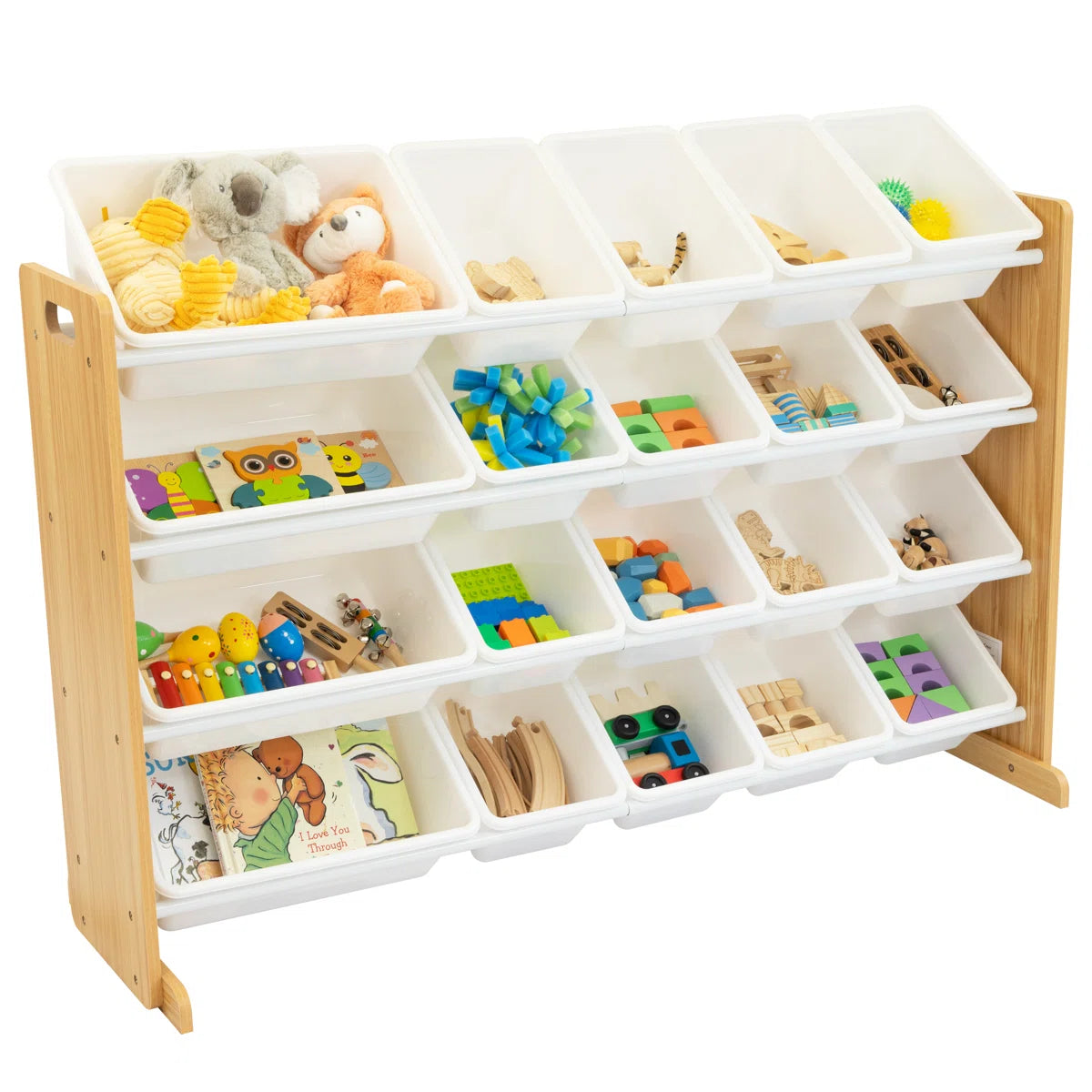 Kids Toy Storage Unit: 50.2" Multi-Bin Organiser for Playroom & Bedroom with 20 Storage Bins