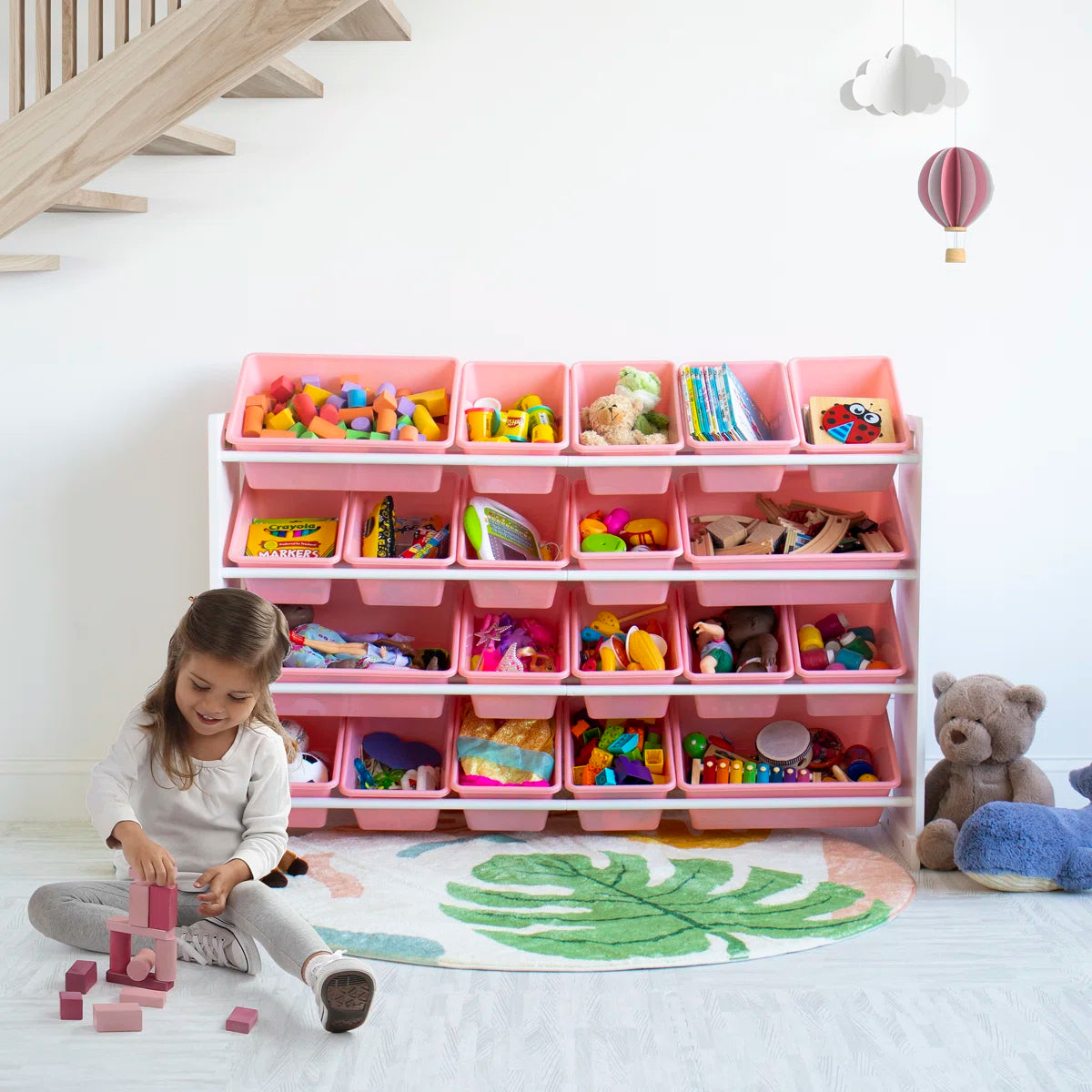 Kids Toy Storage Unit: 50.2" Multi-Bin Organiser for Playroom & Bedroom with 20 Storage Bins