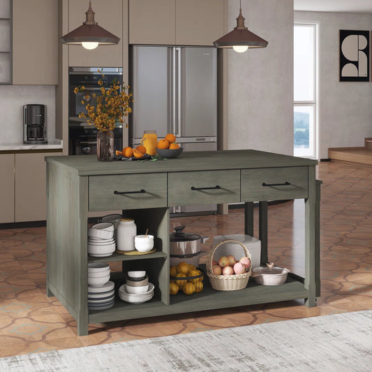 Kitchen Island Table with Expandable Countertop, Power Outlets & Storage – Retro Style for Modern Homes