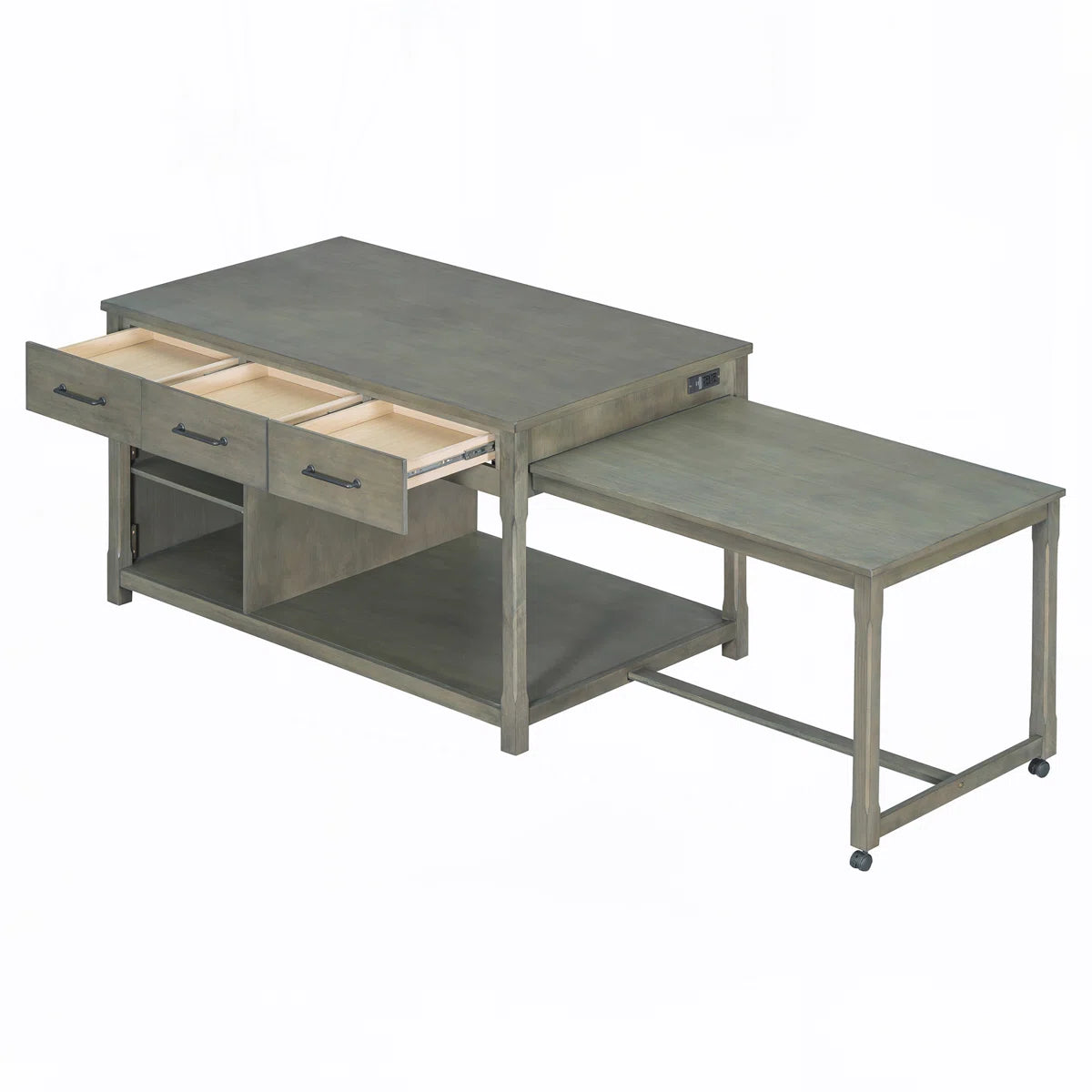Kitchen Island Table with Expandable Countertop, Power Outlets & Storage – Retro Style for Modern Homes