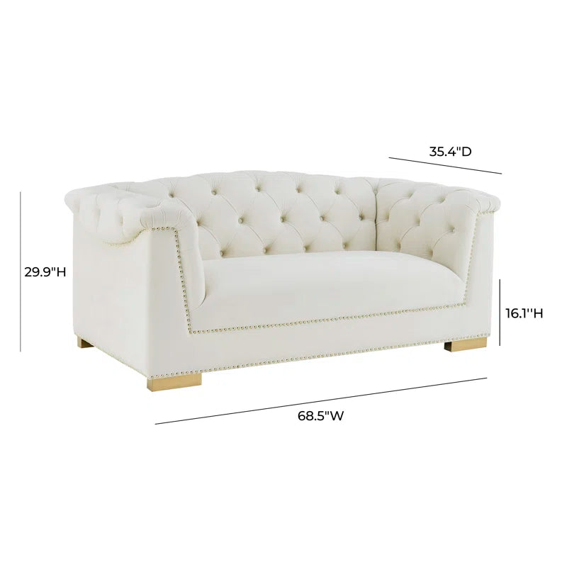 Luxury Sofa Sets: Cream Velvet Tufted Sofa + Loveseat Set with Gold Nailhead Trim