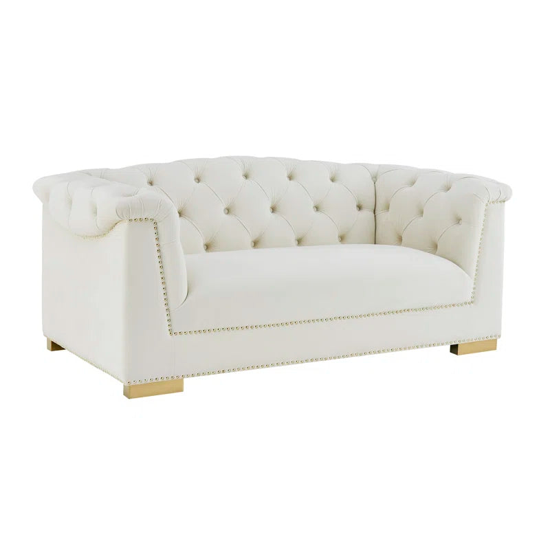 Luxury Sofa Sets: Cream Velvet Tufted Sofa + Loveseat Set with Gold Nailhead Trim