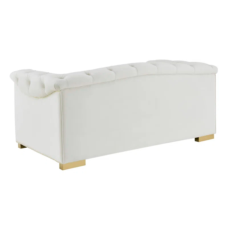 Luxury Sofa Sets: Cream Velvet Tufted Sofa + Loveseat Set with Gold Nailhead Trim