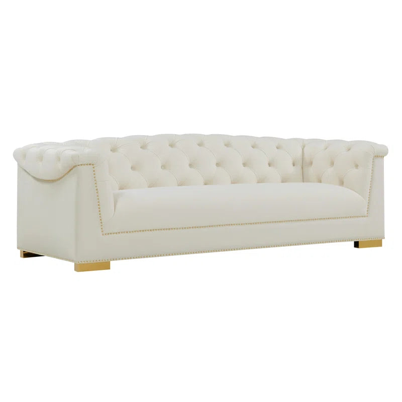 Luxury Sofa Sets: Cream Velvet Tufted Sofa + Loveseat Set with Gold Nailhead Trim