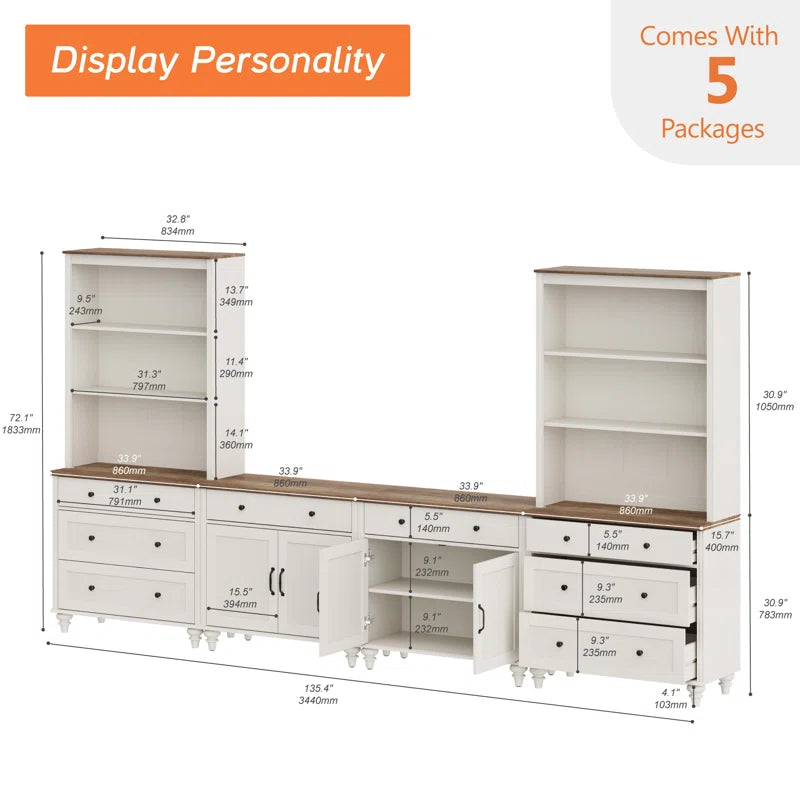 tv panel: 75" TV Entertainment Center with Bookshelves and Storage Drawers