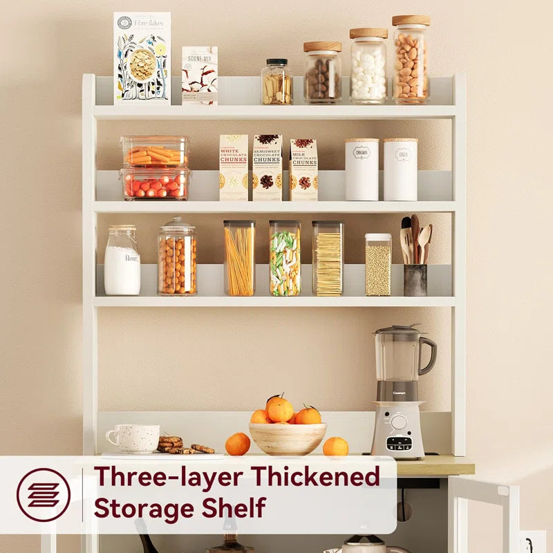 Kitchen Racks: Farmhouse Bakers Rack with Thickened Counter, Power Outlet, and Two Glass Doors