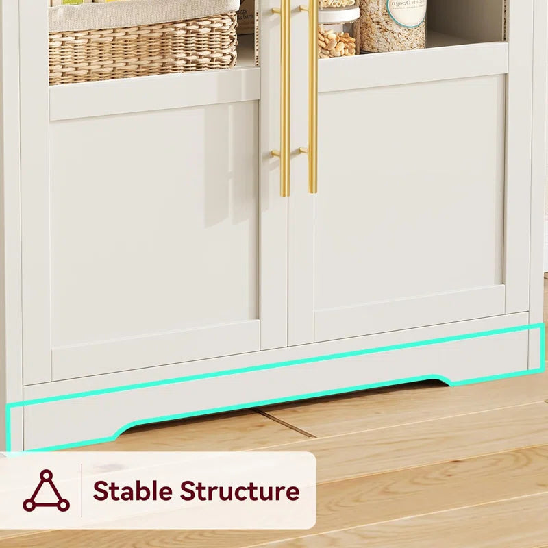 Kitchen Racks: Farmhouse Bakers Rack with Thickened Counter, Power Outlet, and Two Glass Doors