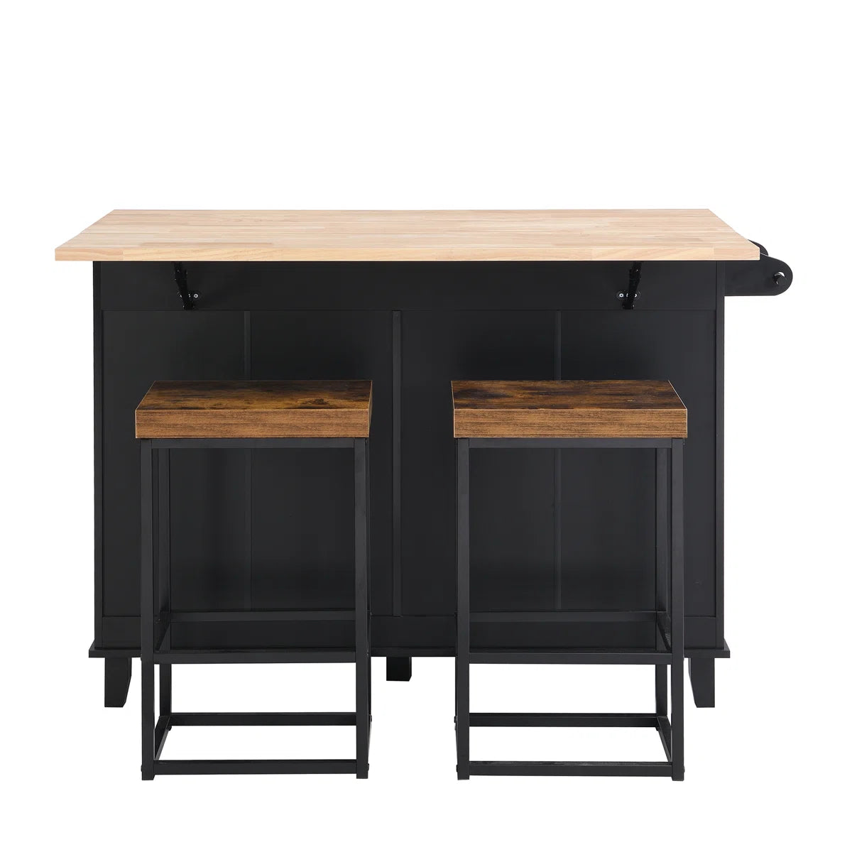 Kitchen Island Table: 50.3" Wide Farmhouse Style with Drop Leaf, Storage & 2 Bar Stools