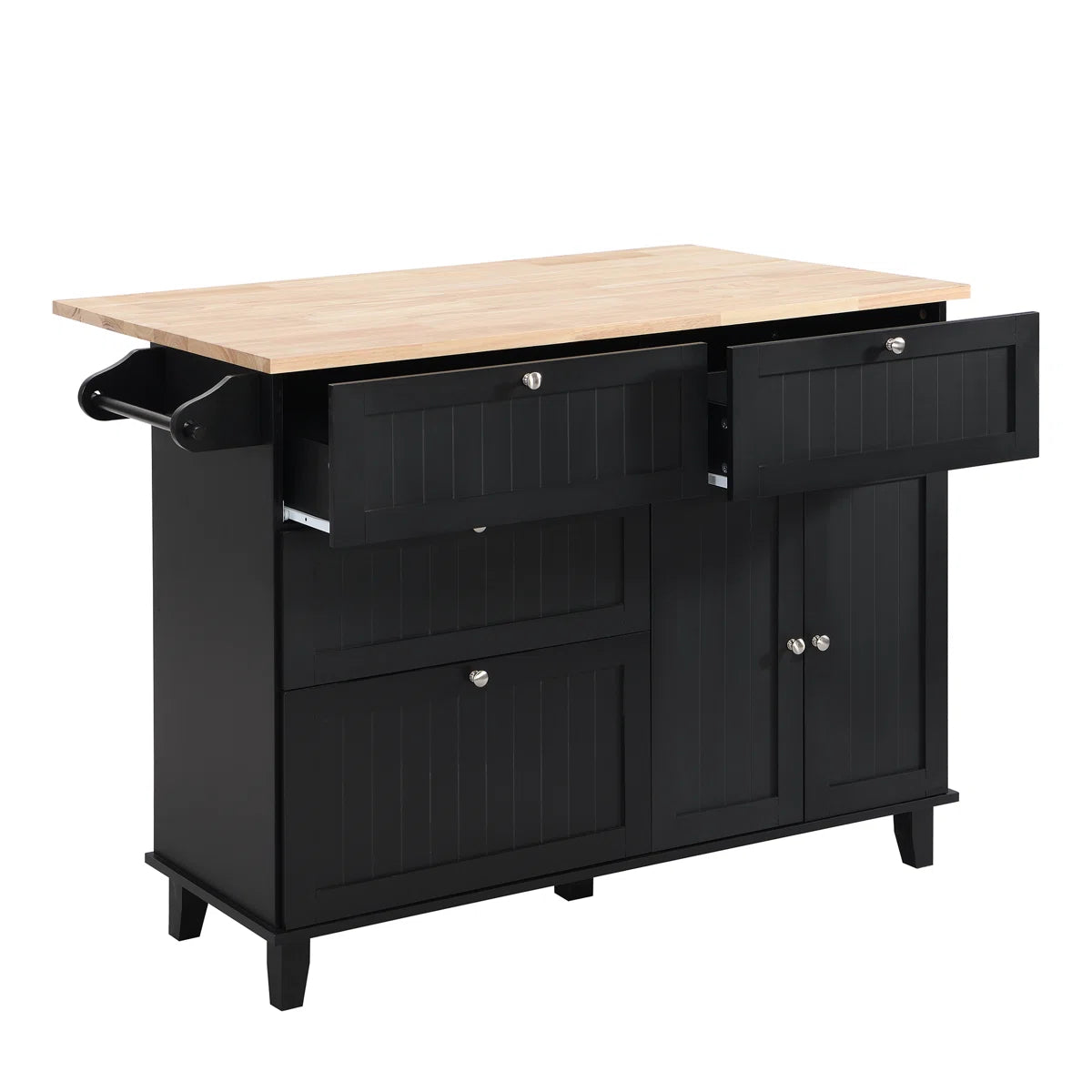 Kitchen Island Table: 50.3" Wide Farmhouse Style with Drop Leaf, Storage & 2 Bar Stools