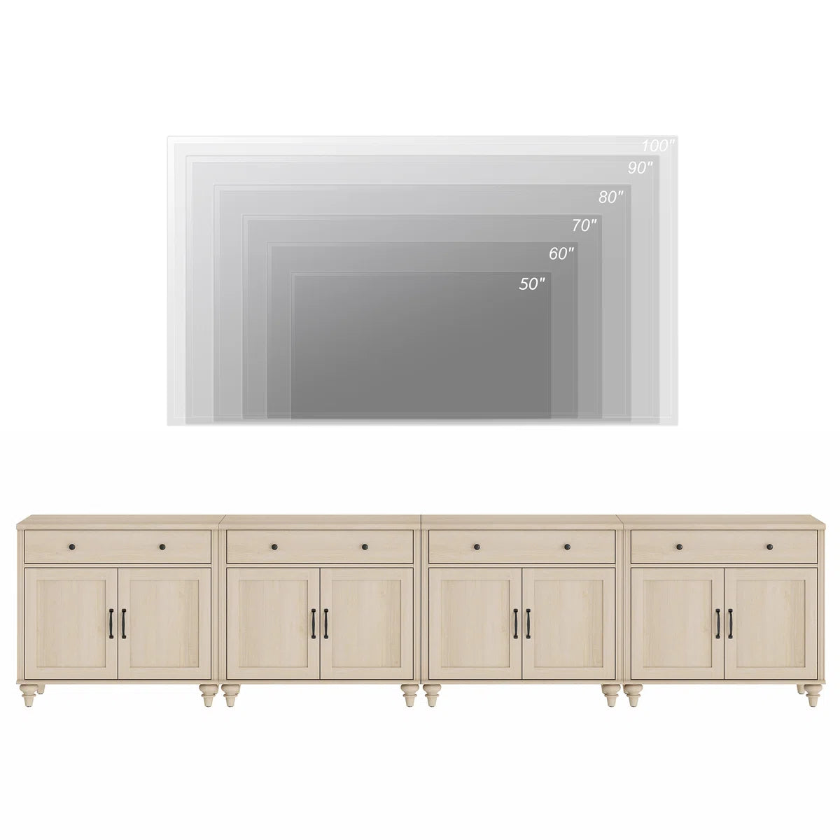 tv panel: 85" TV console table with farmhouse style, 8 doors, 4 drawers