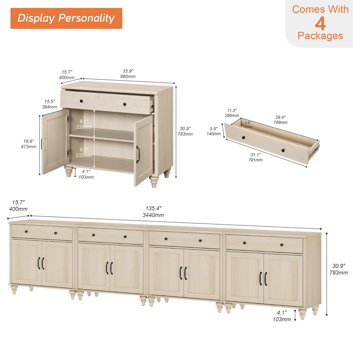 tv panel: 85" TV console table with farmhouse style, 8 doors, 4 drawers