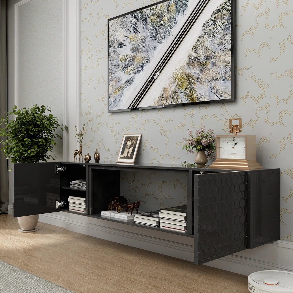 tv panel: Modern Wall-Mounted Floating tv panel, Fits Up to 80" Screens