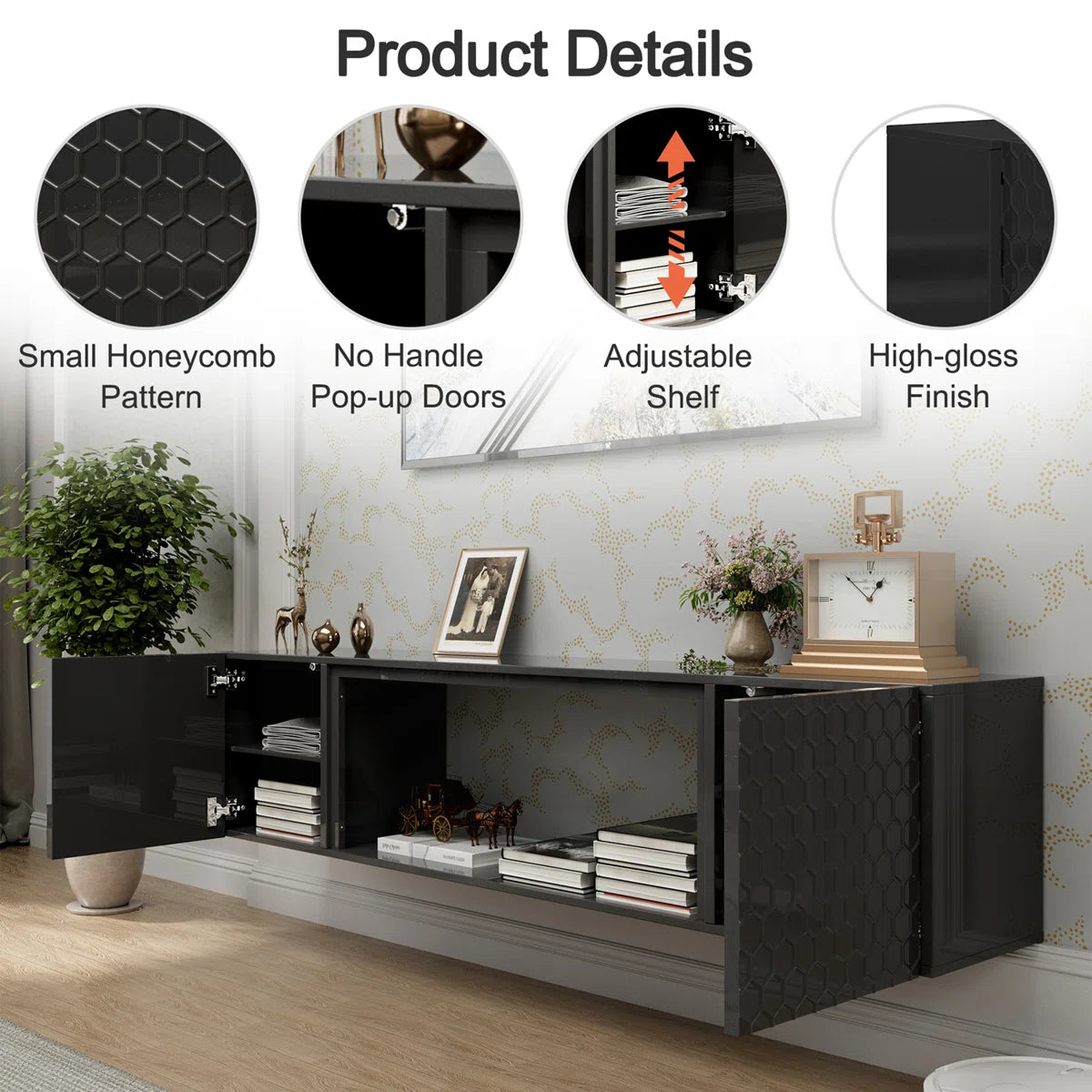 tv panel: Modern Wall-Mounted Floating tv panel, Fits Up to 80" Screens