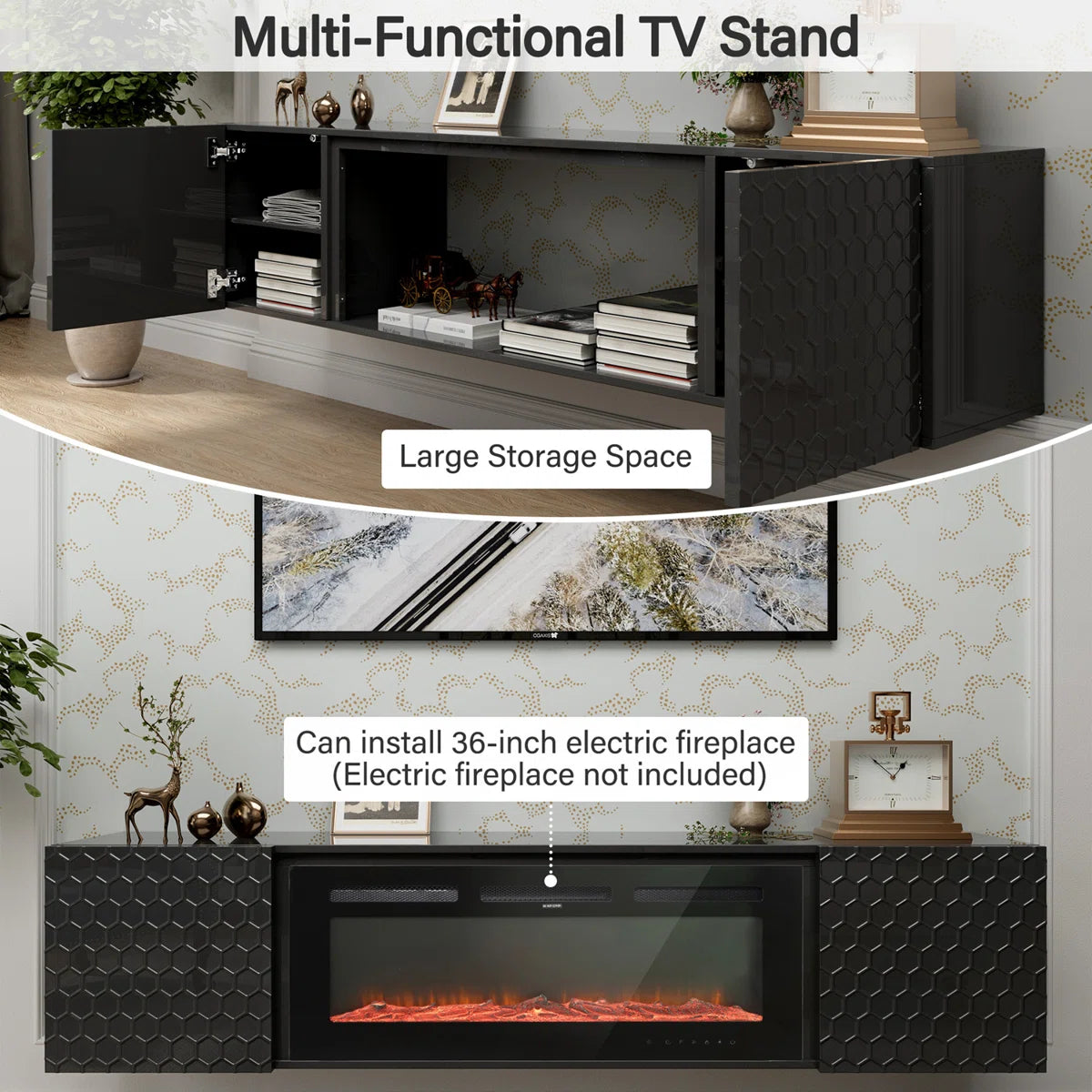 tv panel: Modern Wall-Mounted Floating tv panel, Fits Up to 80" Screens