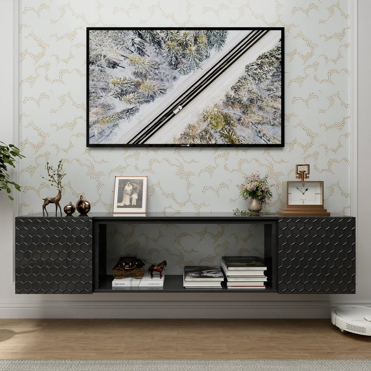 tv panel: Modern Wall-Mounted Floating tv panel, Fits Up to 80" Screens