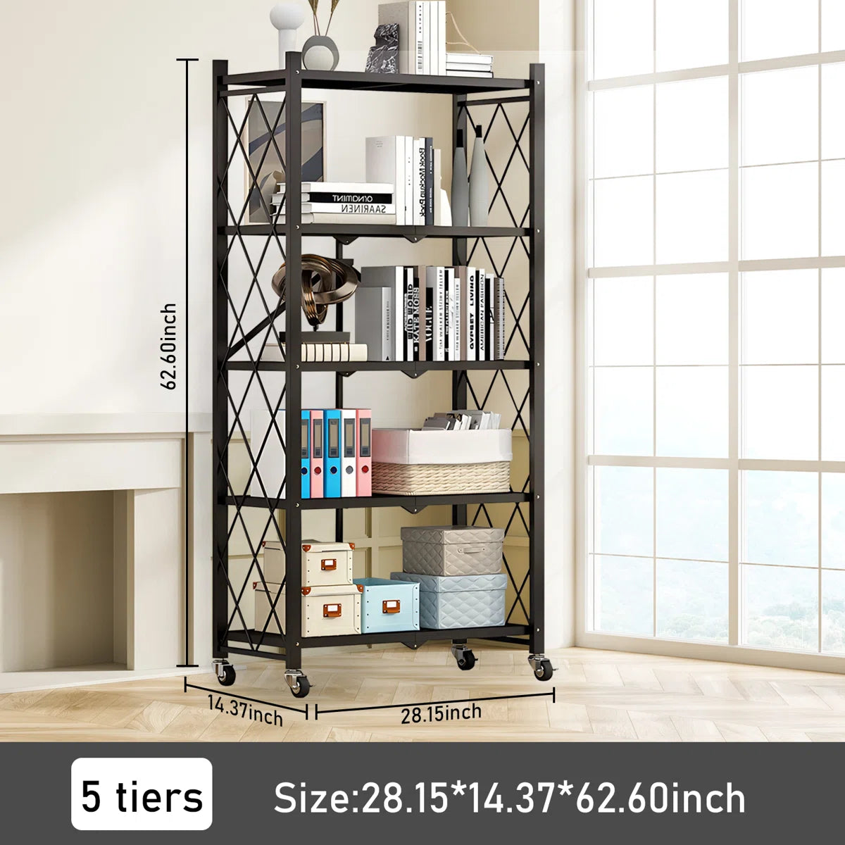 Kitchen Racks: Foldable Shelves for Home and Kitchen Storage: 5-tier Metal Rack with Swivel Wheels