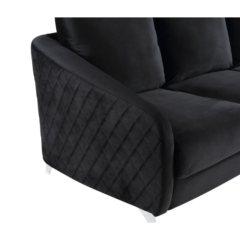 Luxury Sofa Sets: 2-Piece Black Velvet Sofa & Loveseat Set with Chrome Legs