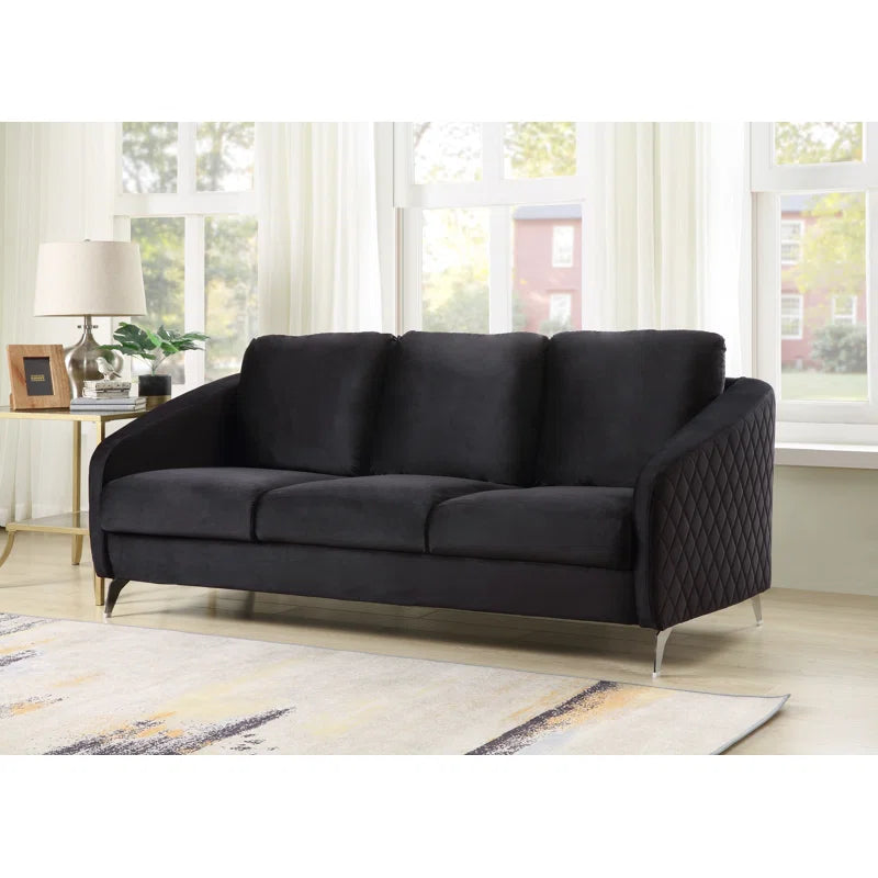 Luxury Sofa Sets: 2-Piece Black Velvet Sofa & Loveseat Set with Chrome Legs