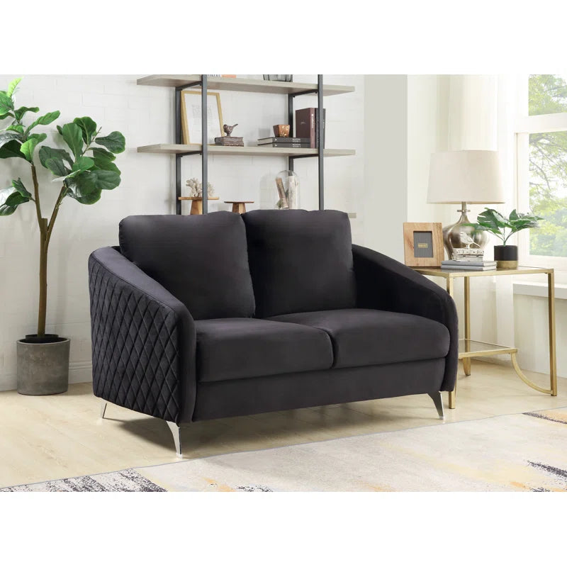 Luxury Sofa Sets: 2-Piece Black Velvet Sofa & Loveseat Set with Chrome Legs