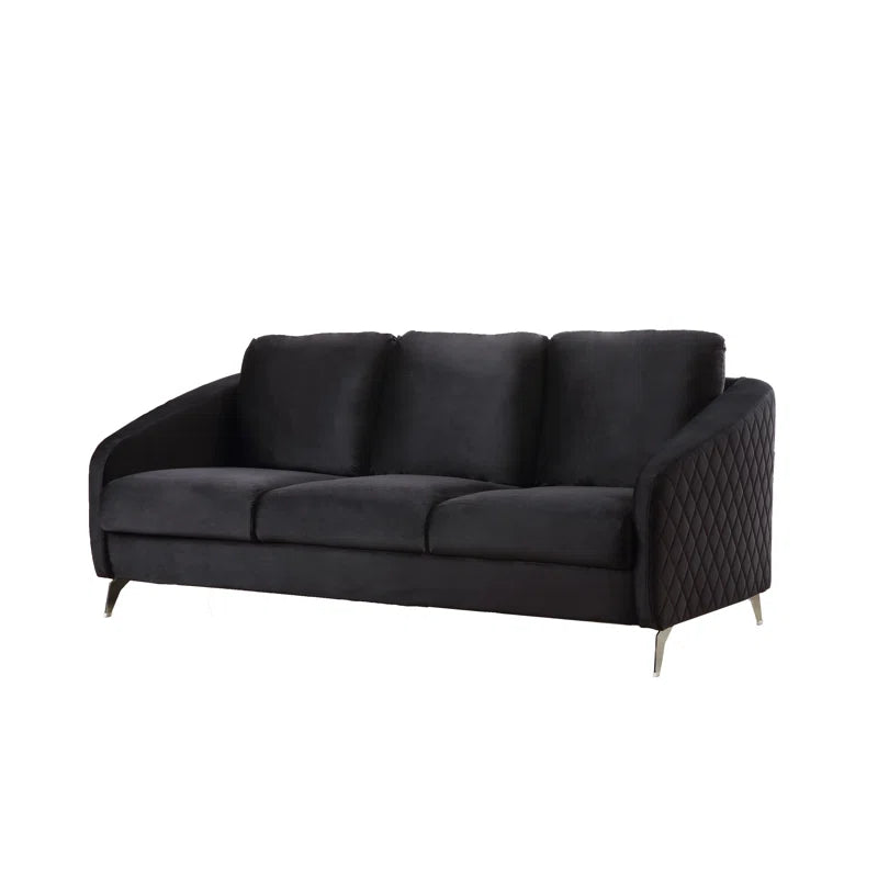 Luxury Sofa Sets: 2-Piece Black Velvet Sofa & Loveseat Set with Chrome Legs