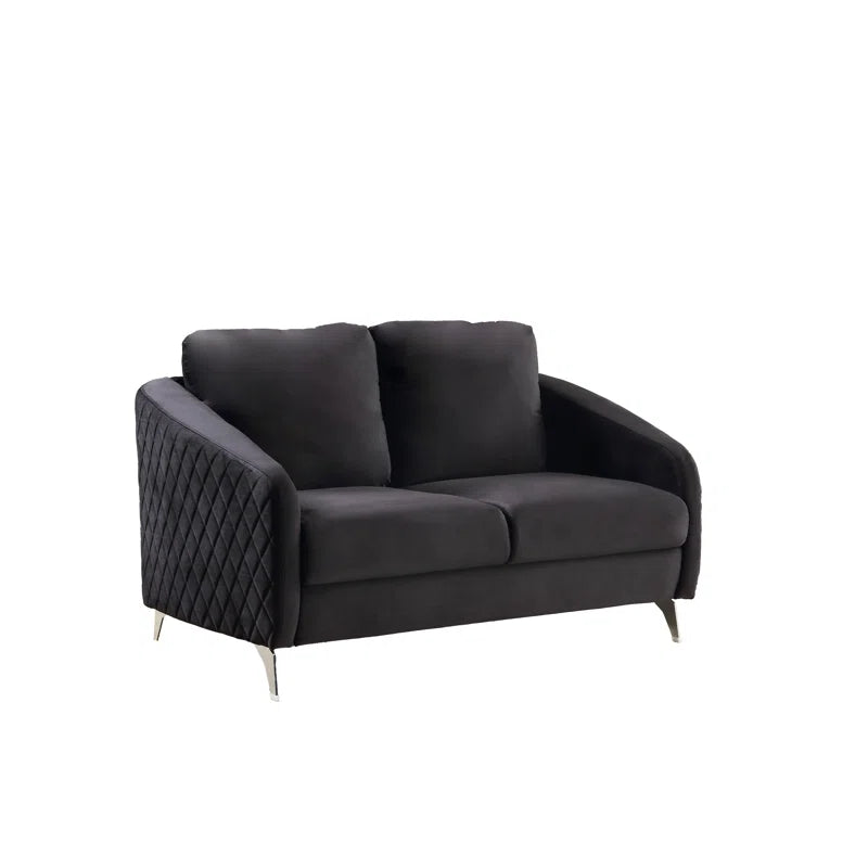Luxury Sofa Sets: 2-Piece Black Velvet Sofa & Loveseat Set with Chrome Legs