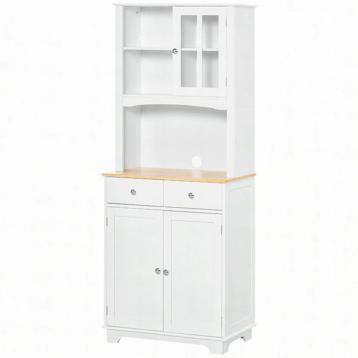 Microwave Stands: 67" White Kitchen Buffet Hutch – Pantry Cabinet with Adjustable Shelf, Drawers & Cupboard