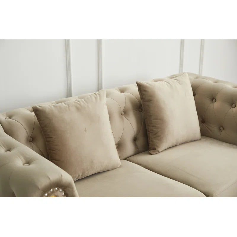 Luxury Sofa Sets: Chesterfield Style 3-Piece Velvet Sofa Set with Gold Legs & Tufted Arms