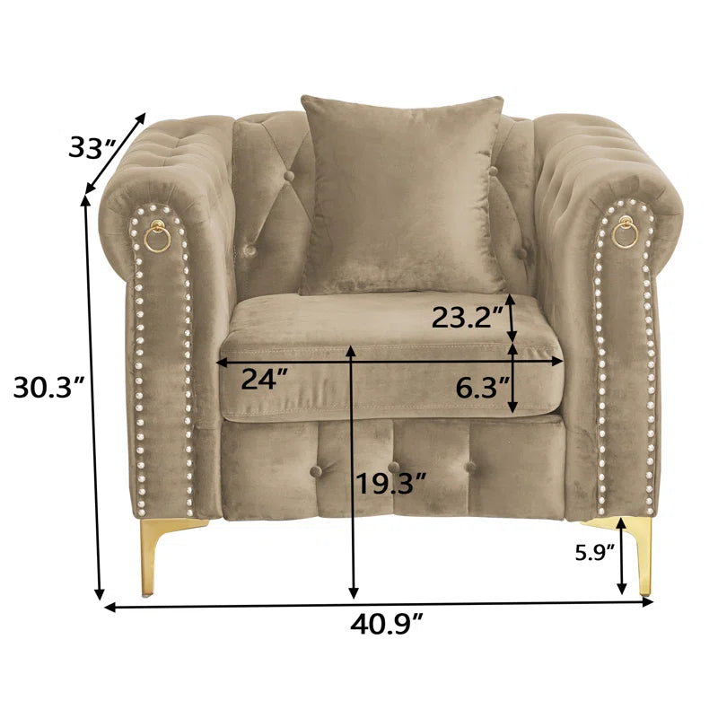 Luxury Sofa Sets: Chesterfield Style 3-Piece Velvet Sofa Set with Gold Legs & Tufted Arms