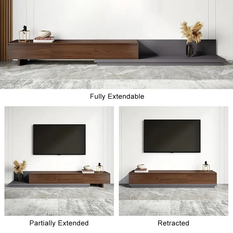 tv panel: 79"-130" Extendable TV Stand with Three Spacious Drawers
