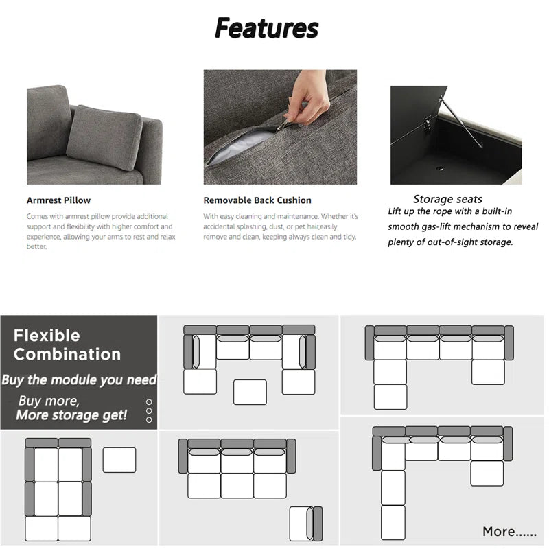 Luxury Sofa Sets: 7-Piece Modular Sectional Sofa Set with Storage and Toss Pillows