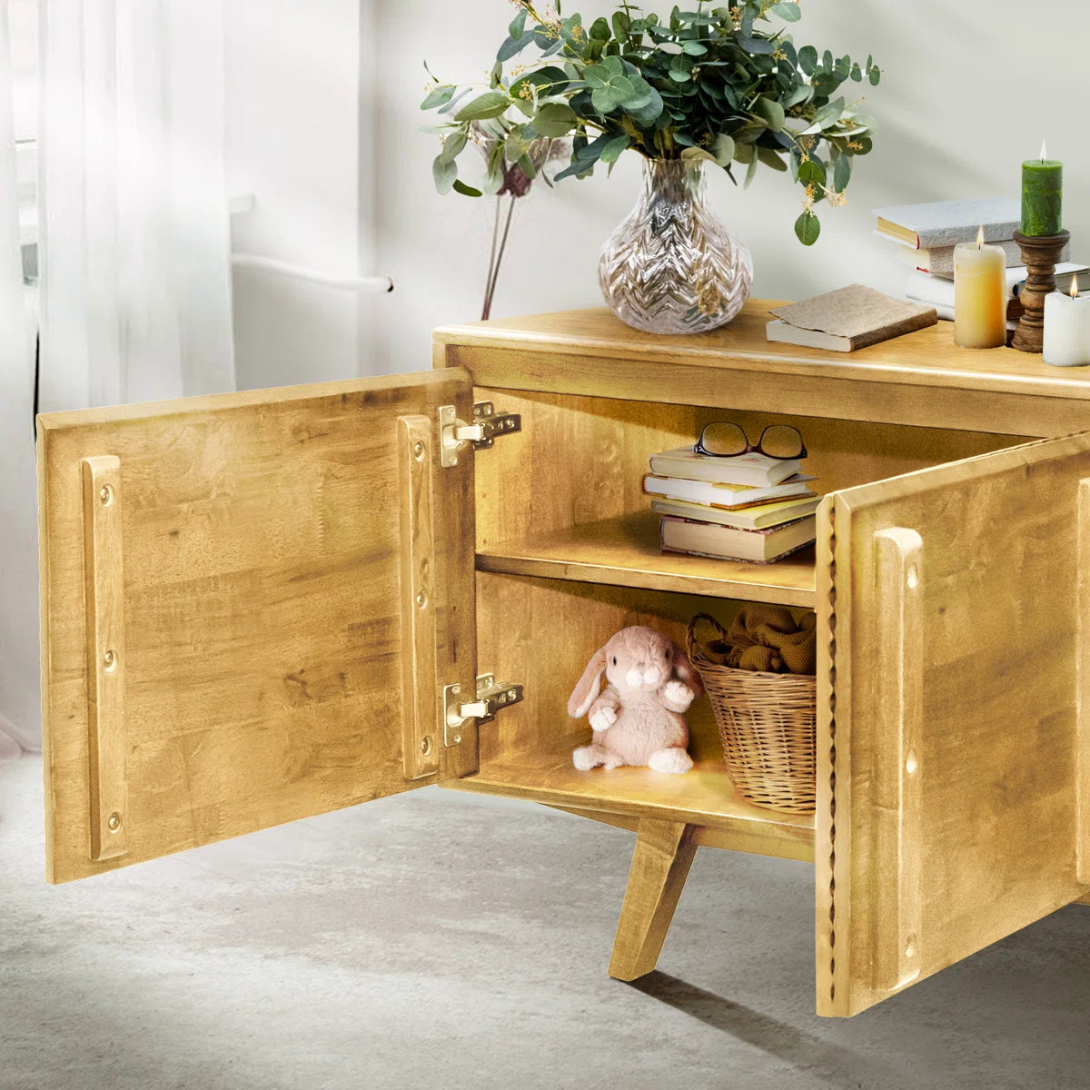 tv panel: Entertainment center fits 75" TVs, features sleek design and media storage