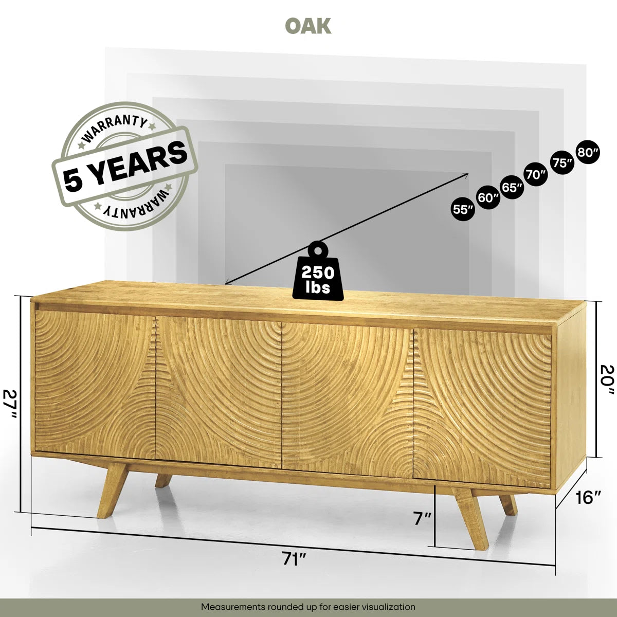 tv panel: Entertainment center fits 75" TVs, features sleek design and media storage