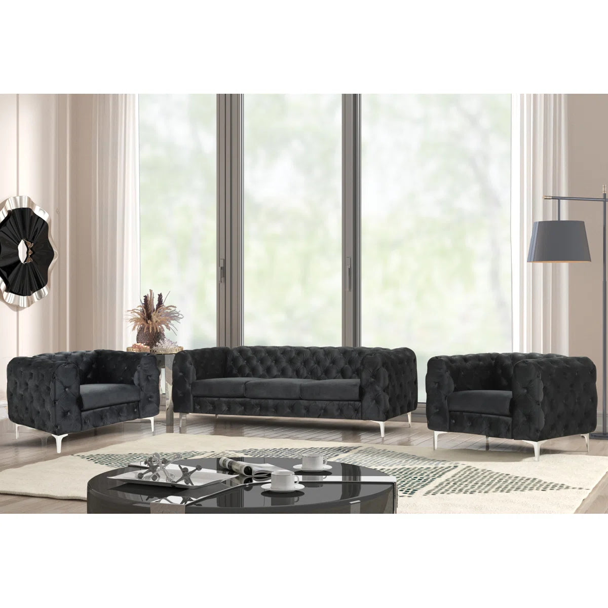 Luxury Sofa Sets: Glamorous Velvet 3-Piece Sofa & Chair Set – Compact & Stylish