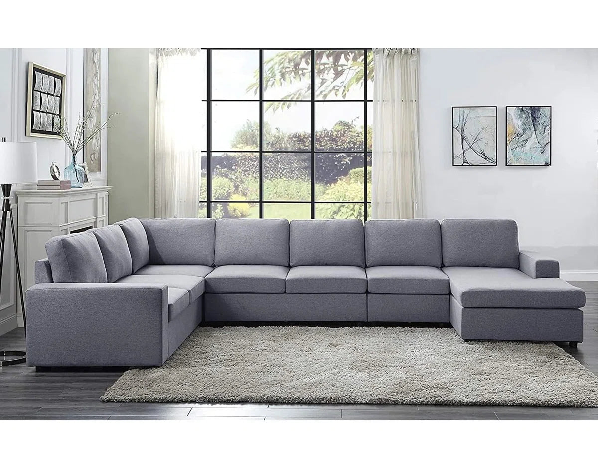 7 Seater Sofa Set: Linen Reversible Modular Sectional Couch