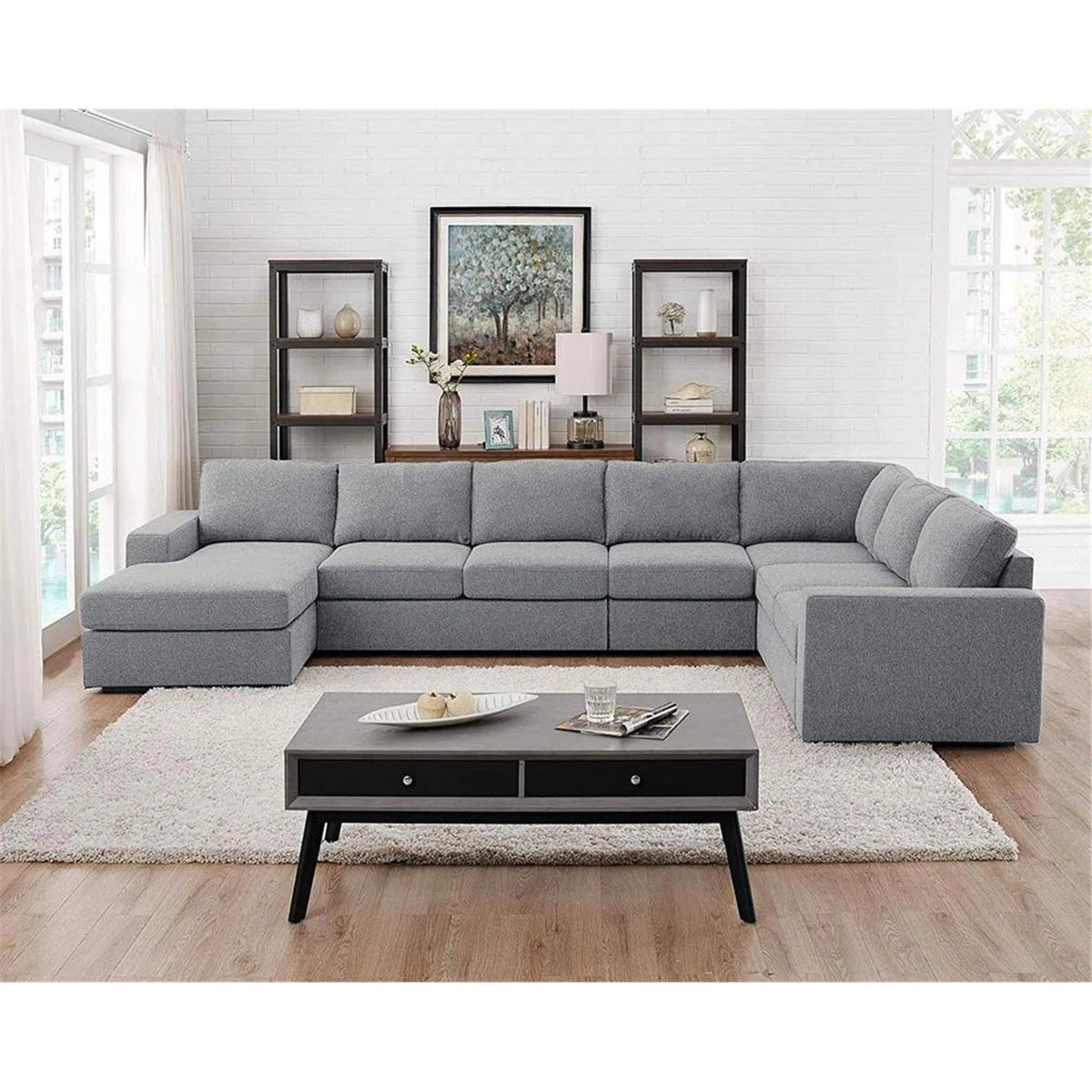 7 Seater Sofa Set: Linen Reversible Modular Sectional Couch