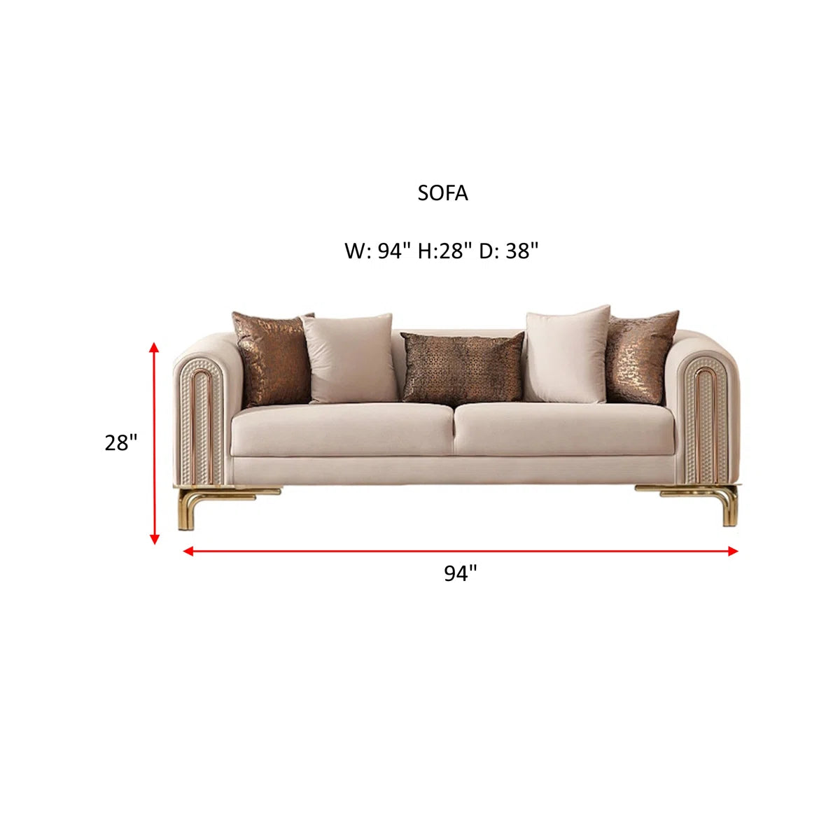 Luxury Sofa Sets: 5-Piece Cream Velvet Sofa Set with Rose Gold Legs & Coffee Table